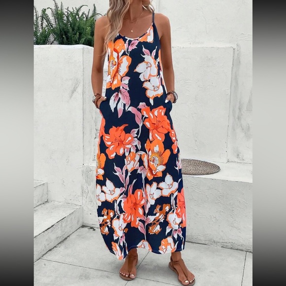 Boho floral print spaghetti straps maxi dress - Picture 1 of 6